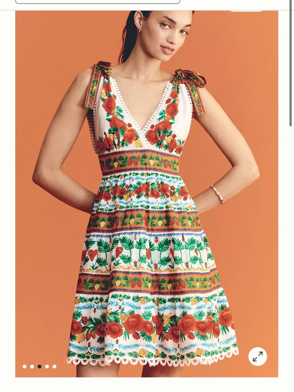 FARM Rio V-Neck Tiered Mini Dress